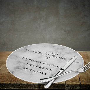 Marble white names mr mrs elegant newly weds cutting board