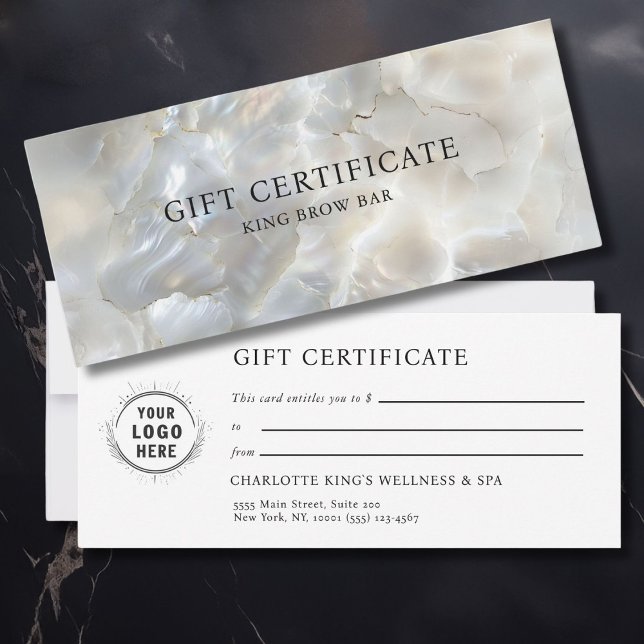 MARBLE WHITE-SILVER SALON LOGO GIFT CERTIFICATE (MARBEL WHITE-SILVER SALON LOGO GIFT CERTIFICATE with your name, data & your ownn logo)