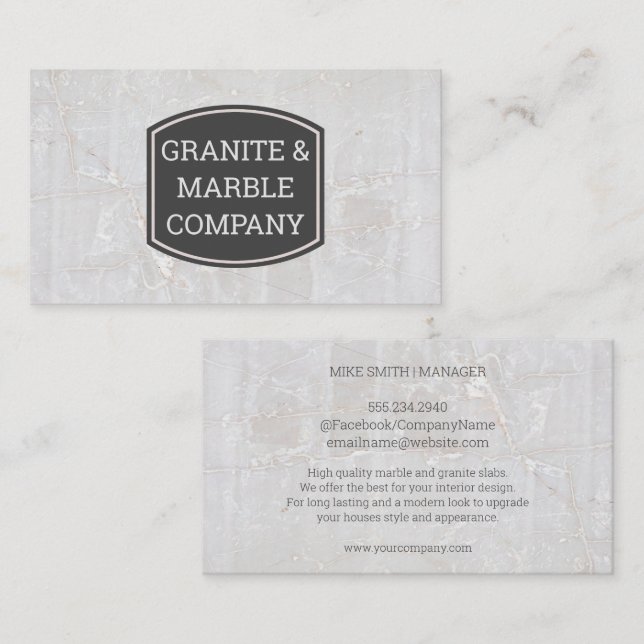 Marble White Stone Rock Business Card (Front/Back)