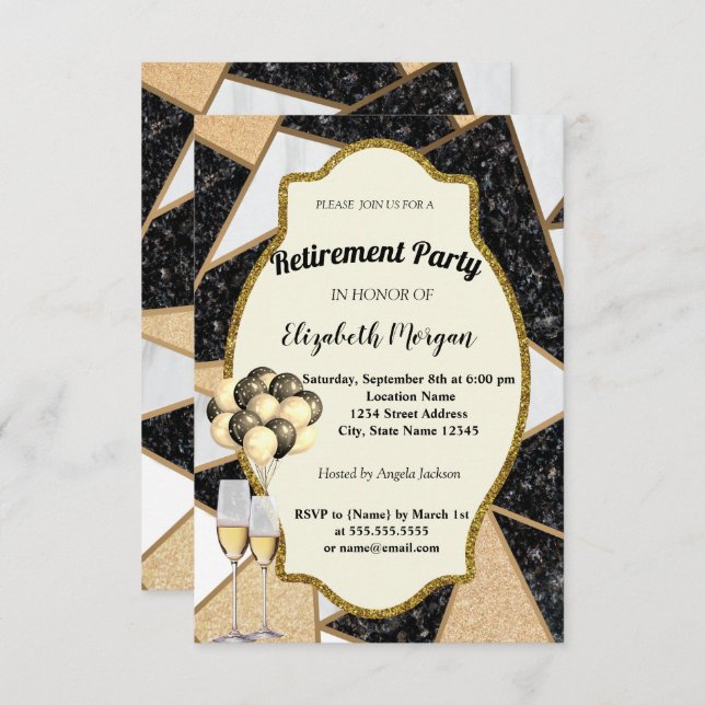 Marble, Wine Glass,Ballons, Retirement Party Invitation (Front/Back)