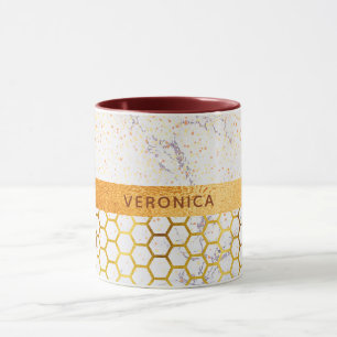 Marble with gold hexagon pattern golden dots mug