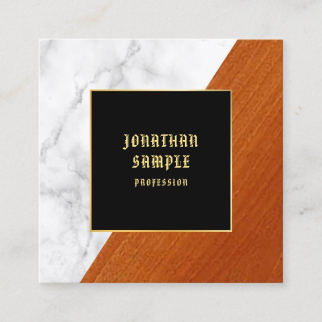 Marble Wood Black Gold Template Elegant Luxury Square Business Card (Front)