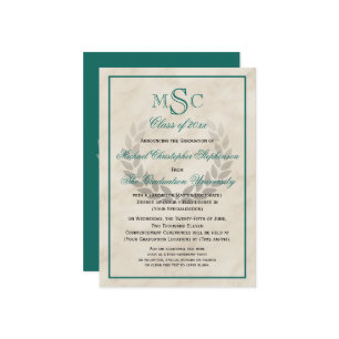 Marble Wreath Monogram Classic College Graduation  Invitation