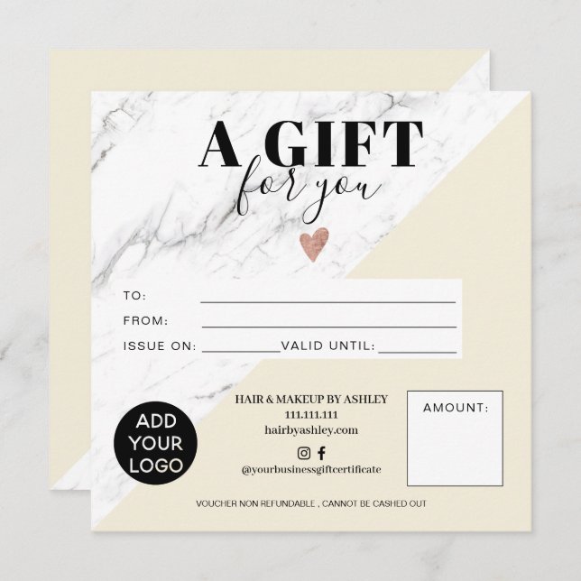 Marble yellow block square gift certificate logo (Front/Back)