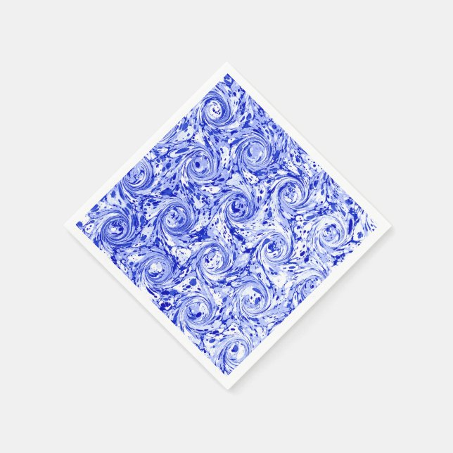 Marbled Abstract Design | Blue White Swirls Napkin (Corner)