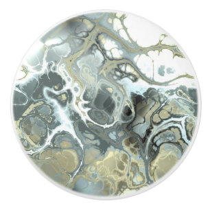 Marbled Abstract in Blue, White and Beige Ceramic Knob