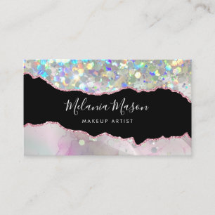 Marbled Agate Holographic Glitter QR Code Beauty Business Card