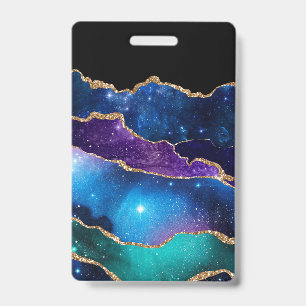 Marbled Agate Stone Galaxy Sparkly Shining Stars ID Badge