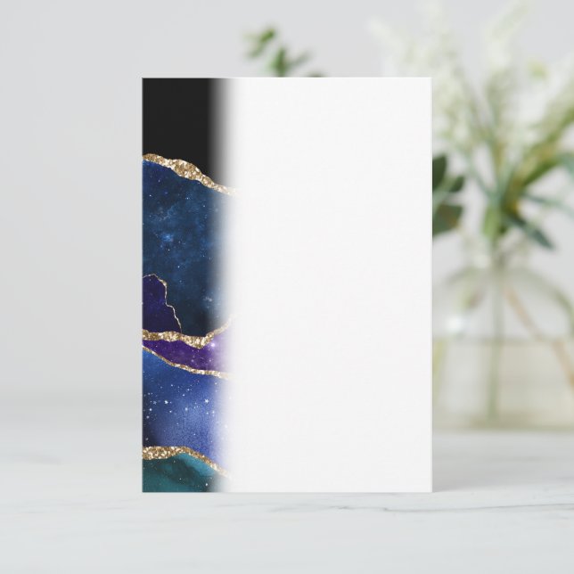 Marbled Agate Stone Galaxy Sparkly Shining Stars Thank You Card (Standing Front)