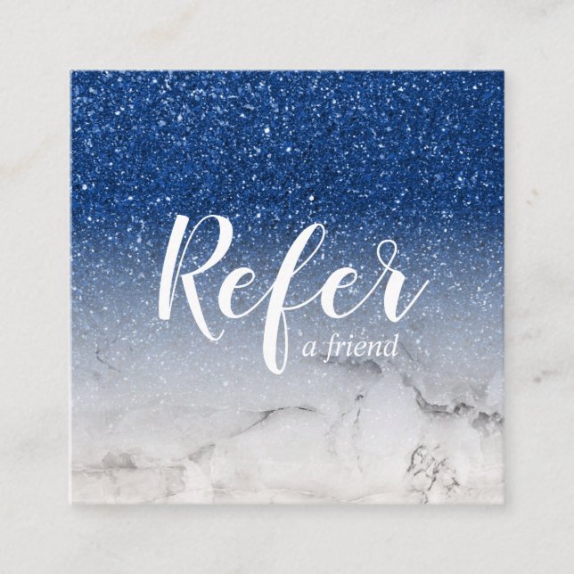 Marbled and Blue Glitter Ombre Glam Chic Referral Card (Front)