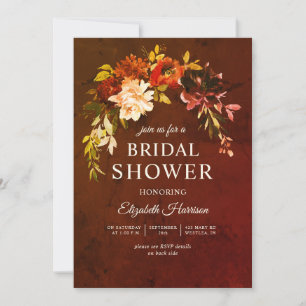 Marbled Autumn Splendour Floral Bridal Shower Invitation