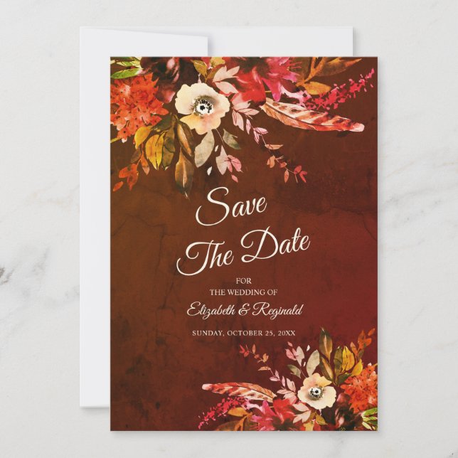 Marbled Autumn Splendour Floral Save The Date Invitation (Front)