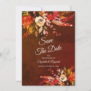 Marbled Autumn Splendour Floral Save The Date Invitation
