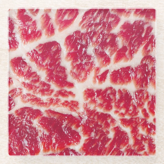 Marbled Beef Steak Texture Closeup Glass Coaster (Front)
