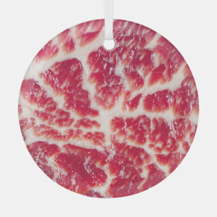Marbled Beef Steak Texture Closeup Glass Tree Decoration
