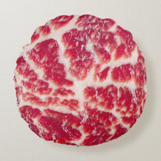 Marbled Beef Steak Texture Closeup Round Cushion