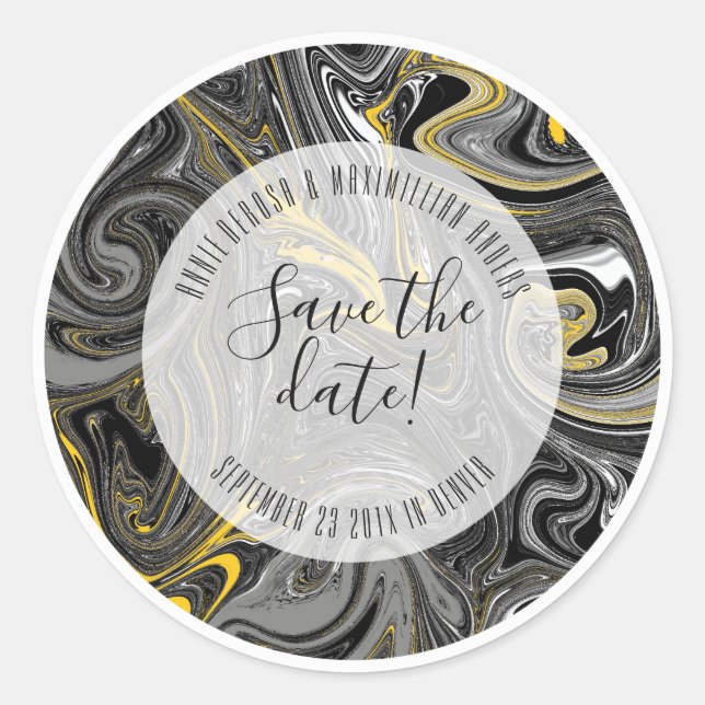 Marbled Black and yellow Classic Round Sticker (Front)