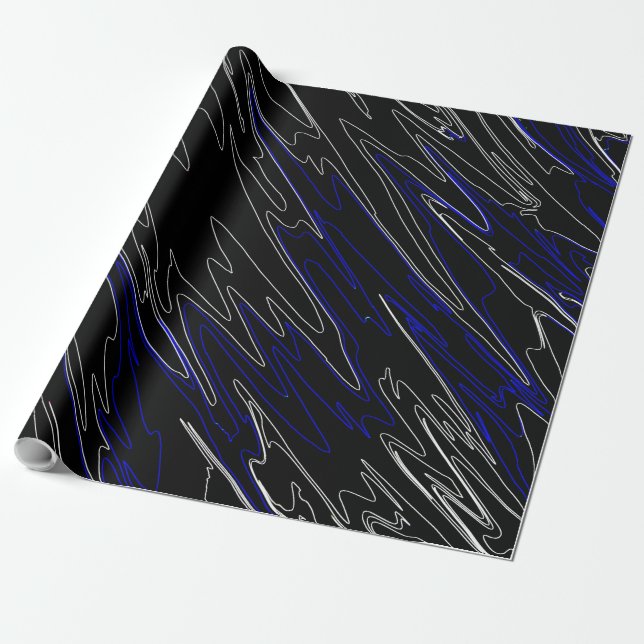 Marbled Black Blue Wrapping Paper (Unrolled)