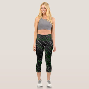 Marbled Black Green Capri Leggings