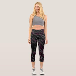 Marbled Black Pink Capri Leggings