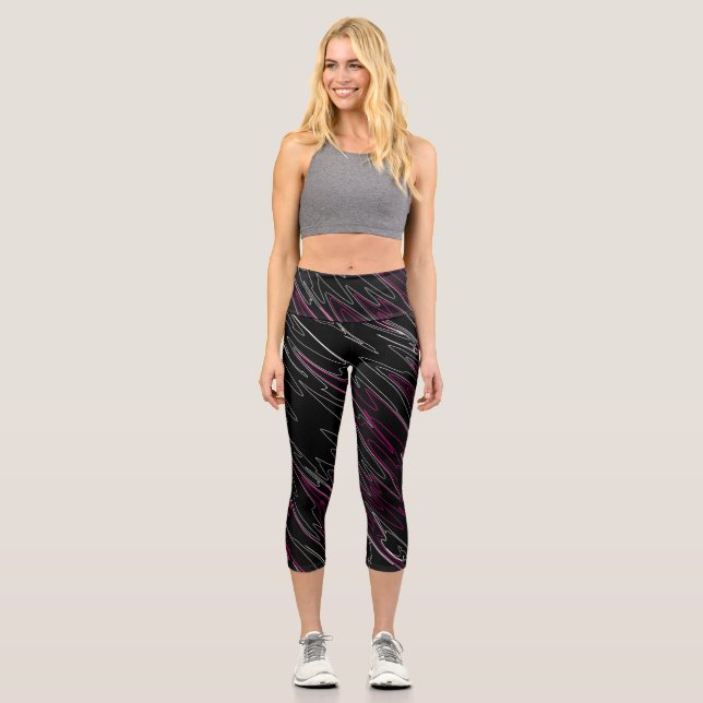Marbled Black Pink Capri Leggings (Front)
