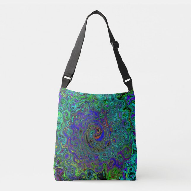 Marbled Blue and Aquamarine Abstract Retro Swirl Crossbody Bag (Front)