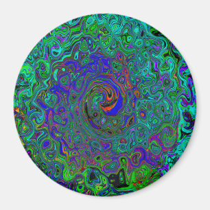 Marbled Blue and Aquamarine Abstract Retro Swirl Magnet