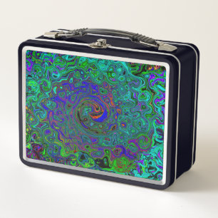 Marbled Blue and Aquamarine Abstract Retro Swirl Metal Lunch Box