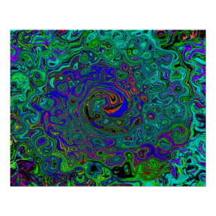Marbled Blue and Aquamarine Abstract Retro Swirl Poster