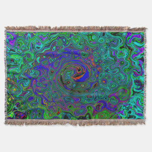 Marbled Blue and Aquamarine Abstract Retro Swirl Throw Blanket