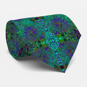 Marbled Blue and Aquamarine Abstract Retro Swirl Tie