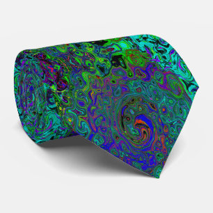 Marbled Blue and Aquamarine Abstract Retro Swirl Tie