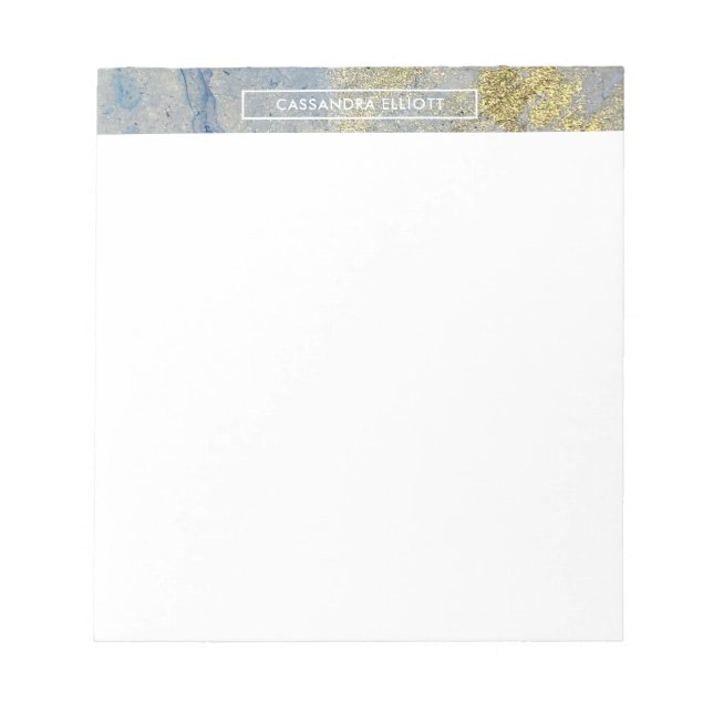 Marbled Blue, Gold Alcohol Ink Liquid Abstract Art Notepad (Front)