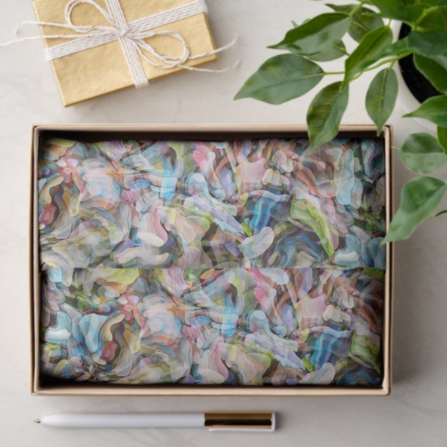 Marbled Blue Pink Lime Green Black Art Pattern Tissue Paper (Gift)