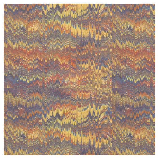 Marbled Book Endpaper Yellow Orange Blue Violet Fabric (Close Up)