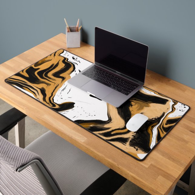 Marbled Brown and Black Leopard Print Desk Mat (Office 2)