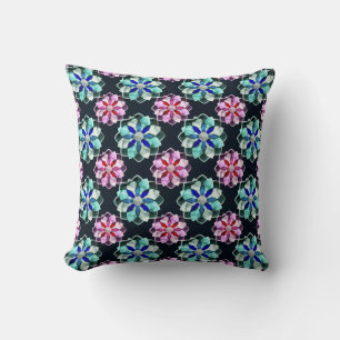 Marbled Colorful Dark Cristal Flower Pattern Art 1 Cushion