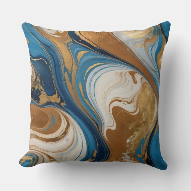 Marbled Copper Blue and beige Cushion (Front)