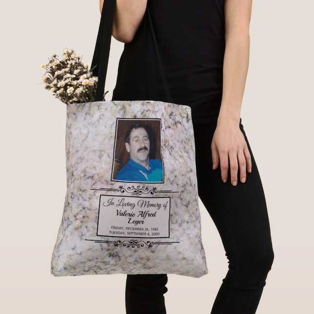 Marbled Custom Memorial Keepsake Tote Bag (Close Up)