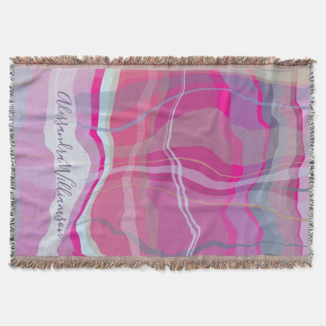 Marbled Custom Plaid Check Pink Purple Stripes  Throw Blanket (Front)