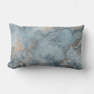 Marbled Dusty Blue Grey Tan Contemporary Lumbar Cushion