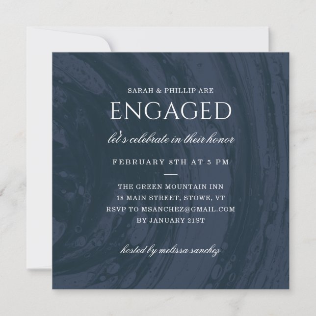 Marbled Engagement Party Invitation - Blue (Front)