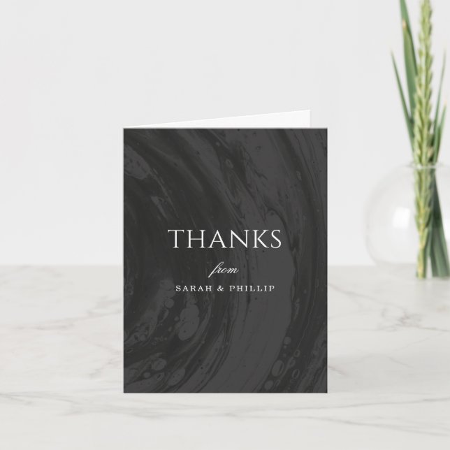 Marbled Engagement Party Thank You Card - Black (Front)