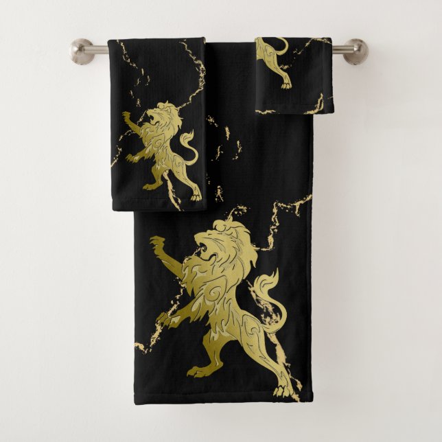 Marbled Golden Royal Lion Bath Towel Set (Insitu)