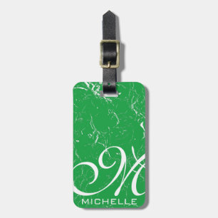 Marbled Green Script Monogrammed Luggage Tag