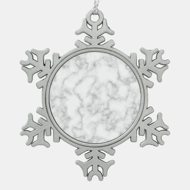 Marbled Grey White Marble Stone Pattern Background Snowflake Pewter Christmas Ornament (Front)