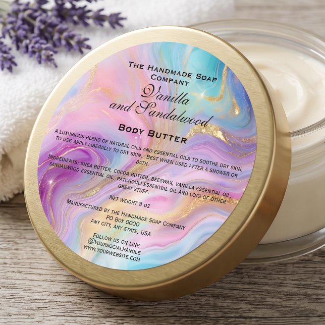 Marbled Holographic and Gold Cosmetics Jar Label (Creator Uploaded)