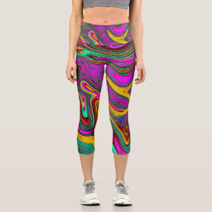 Marbled Hot Pink and Sea Foam Green Abstract Art Capri Leggings