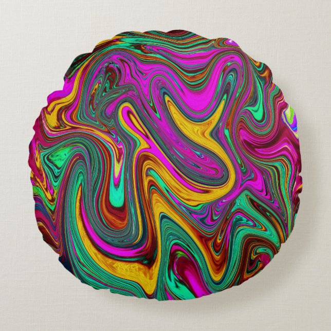 Marbled Hot Pink and Sea Foam Green Abstract Art Round Cushion (Front)
