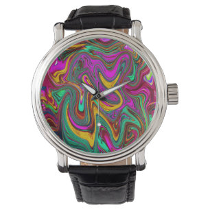 Marbled Hot Pink and Sea Foam Green Abstract Art Watch